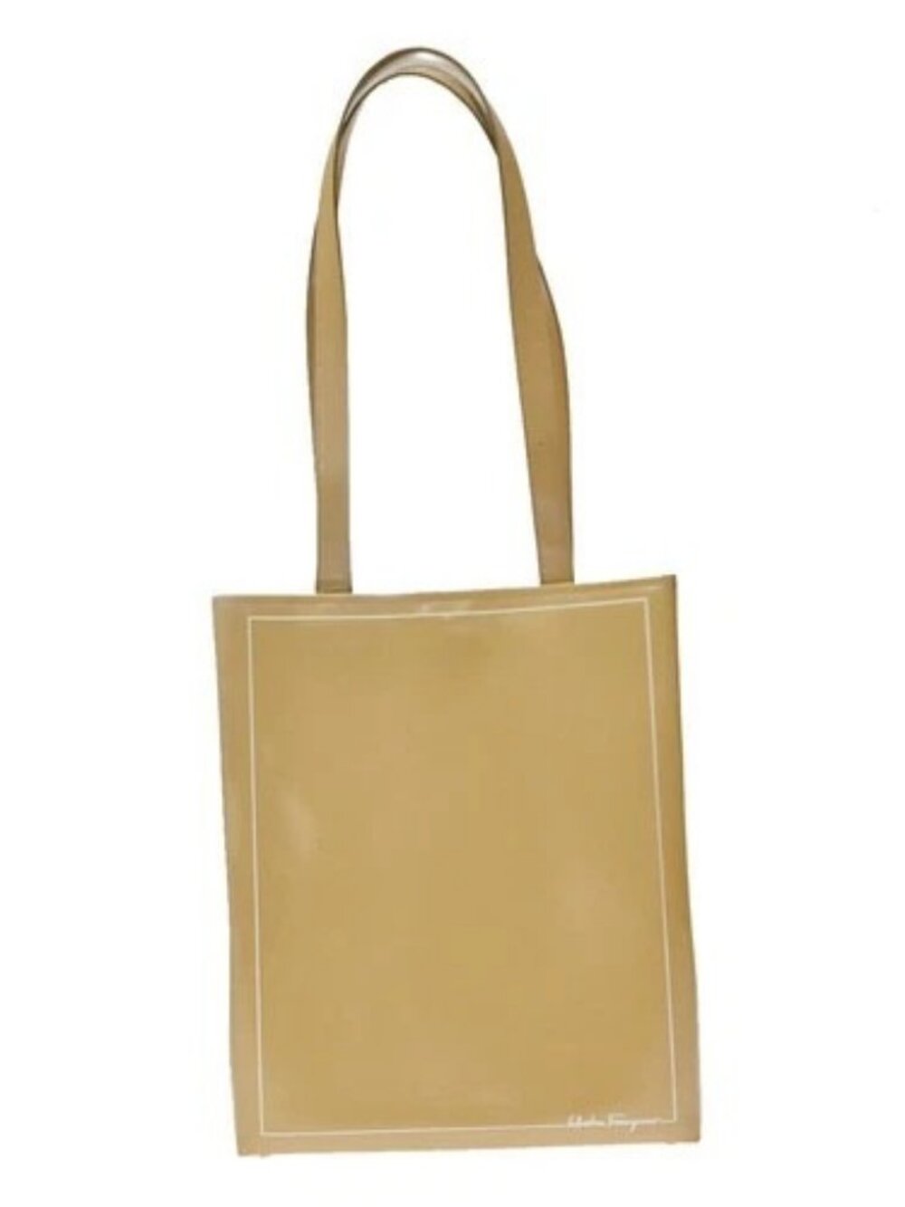 SALVATORE FERRAGAMO Logo Shoulder Bag Patent Leather Beige SHW Italy 04YJ370